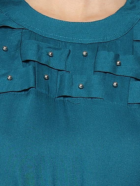 blue crepe high low dress - 19494086 - Standard Image - 3