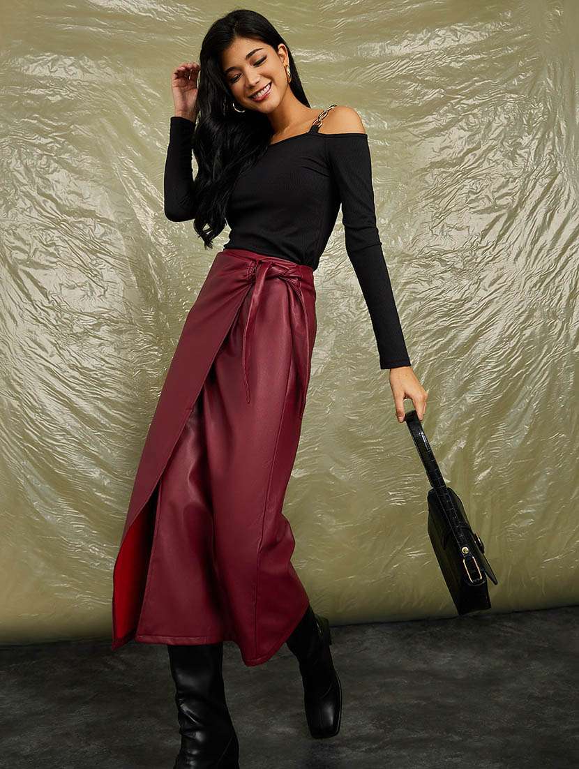 asymmetric neck ribbed fitted knit top with chain strap detail - 19494495 -  Standard Image - 3