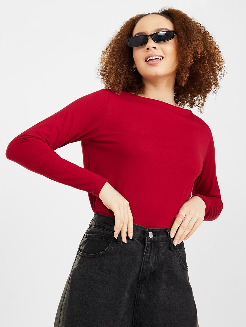 long sleeves boat neck cotton lycra regular fit t-shirt - 19494703 - Zoom Image - 0