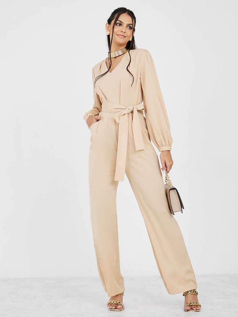 wide leg tailored jumpsuit with v neck - 19494795 - Zoom Image - 0