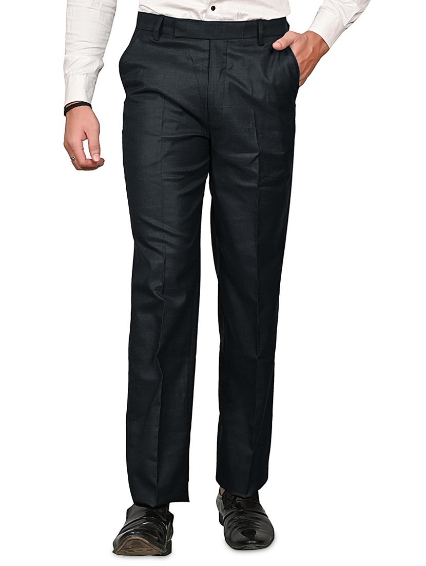 navy blue cotton blend flat front formal trouser - 19494942 - Zoom Image - 0