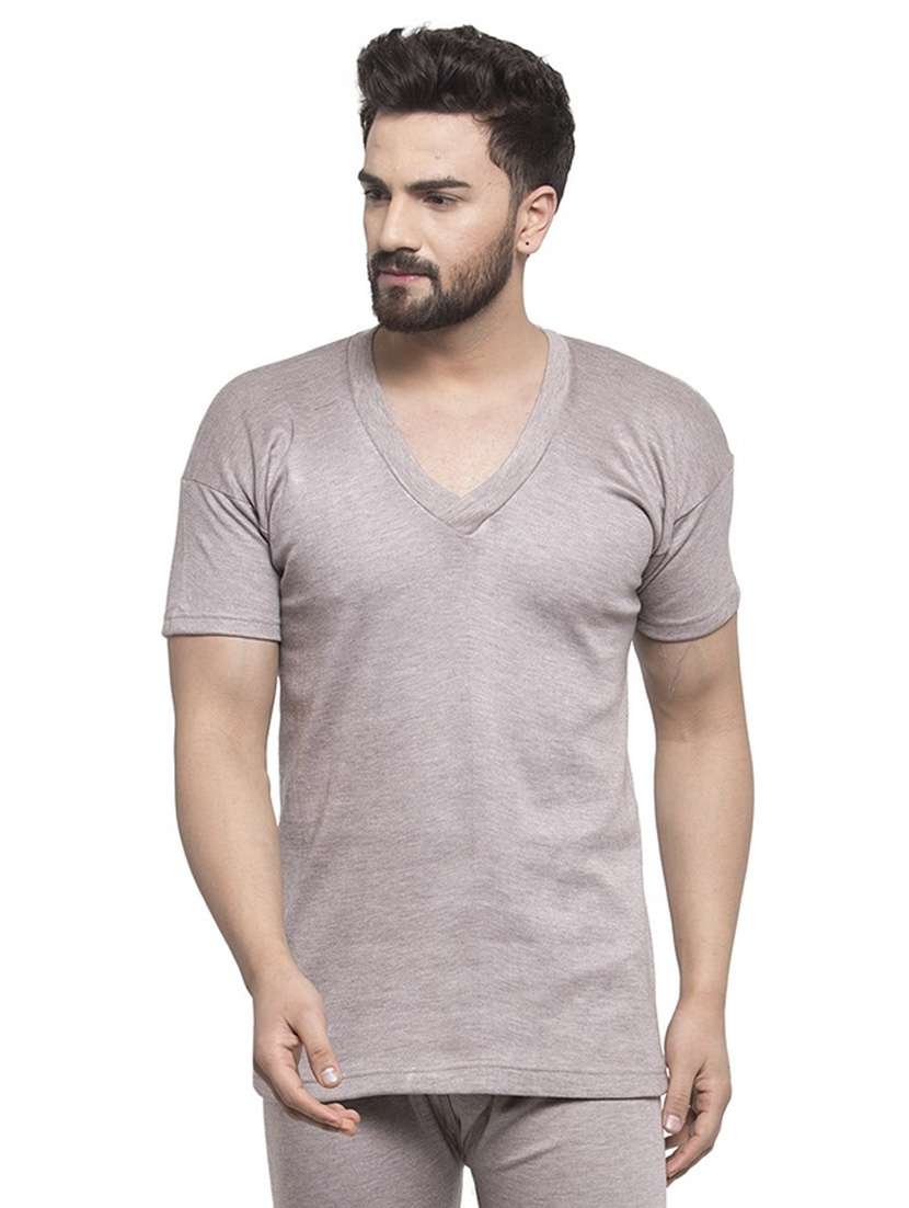 men v neck solid t-shirt - 19495114 - Zoom Image - 0