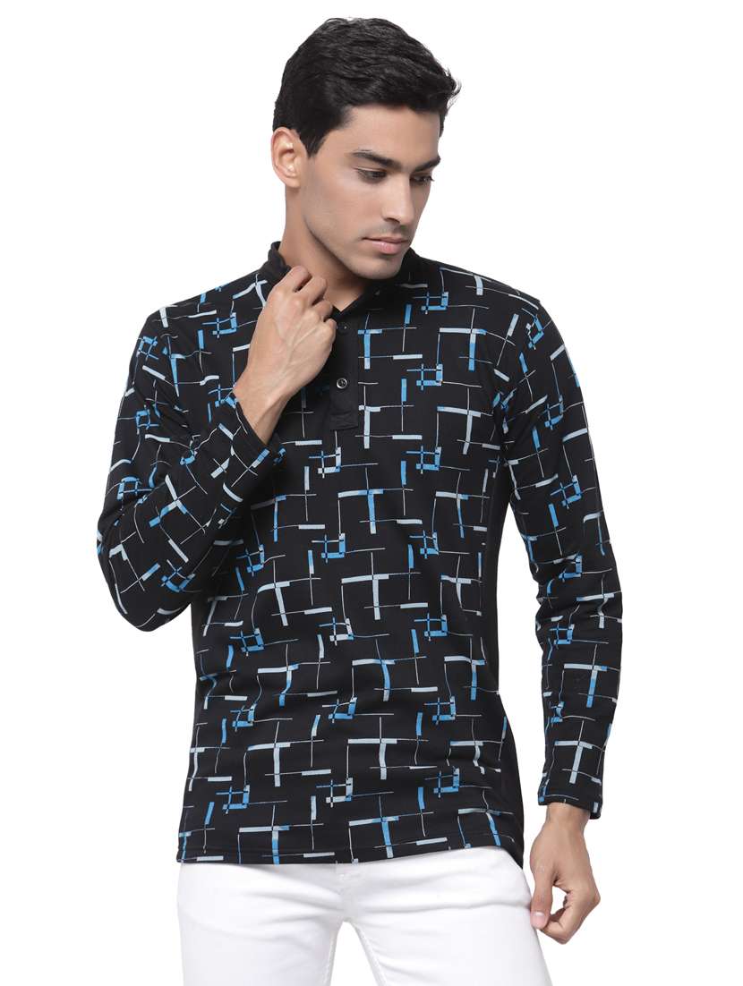 men standing collar printed t-shirt