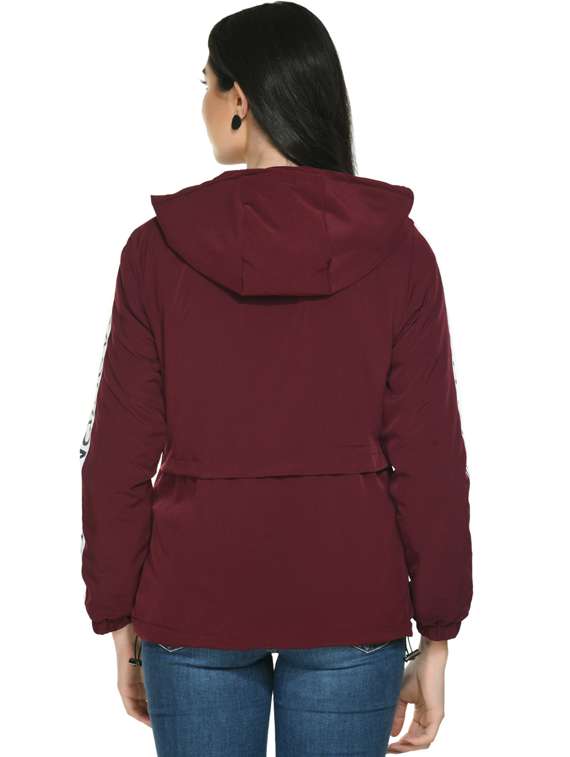 women maroon long sleeve hooded jacket - 19495216 -  Standard Image - 3