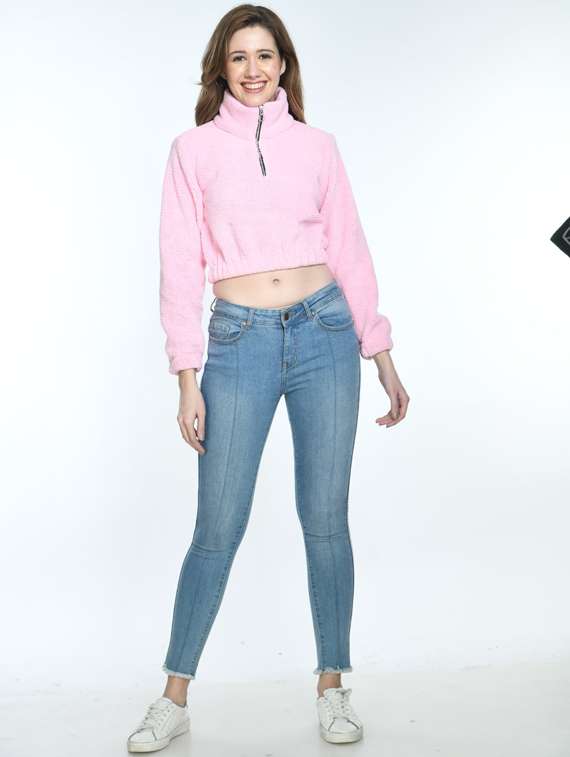 women high neck crop pullover - 19495223 - Standard Image - 3