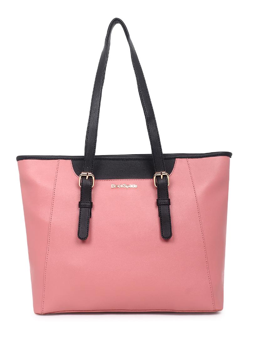 pink leatherette (pu) structured tote
