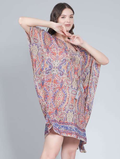 multi colored printed silk blend kaftan  - 19495516 -  Standard Image - 0