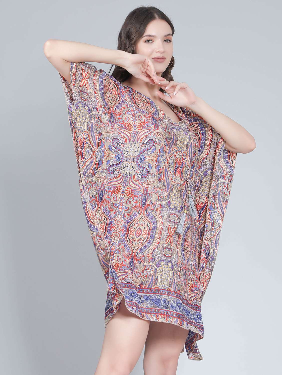 multi colored printed silk blend kaftan  - 19495516 -  Zoom Image - 0