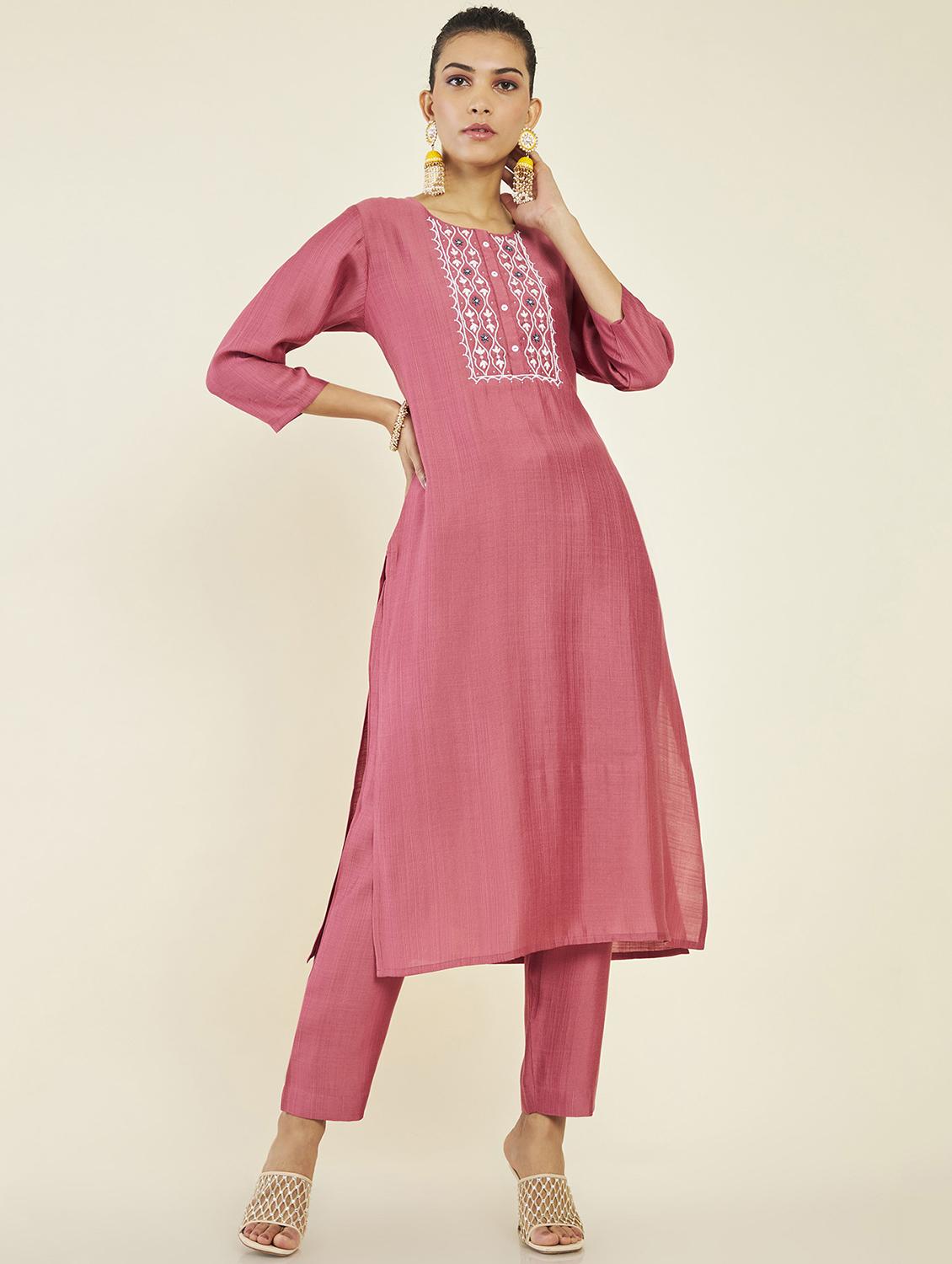 pink cotton blend kurta pant set - 19496664 - Zoom Image - 0