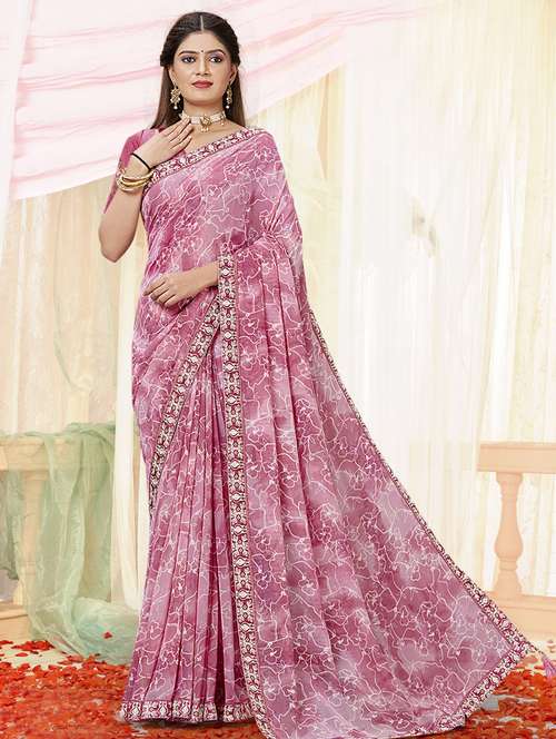 women's floral pink colored saree with blouse - 19497045 - Standard Image - 0