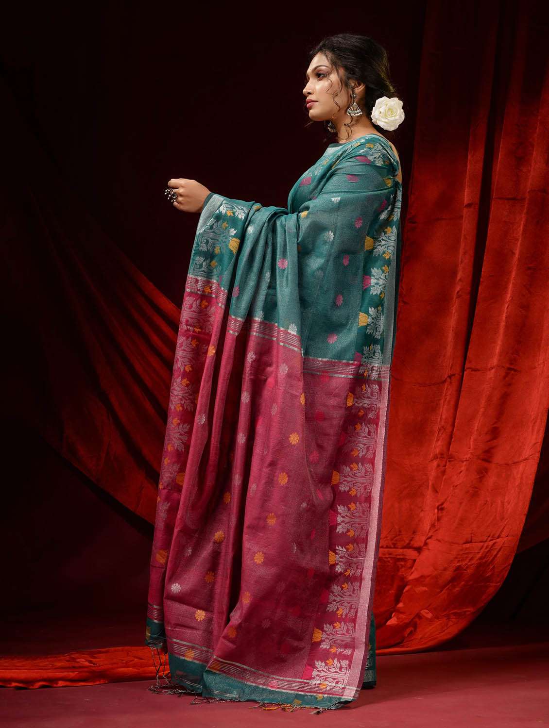 women's self design sea green colored saree with blouse - 19498129 -  Standard Image - 3