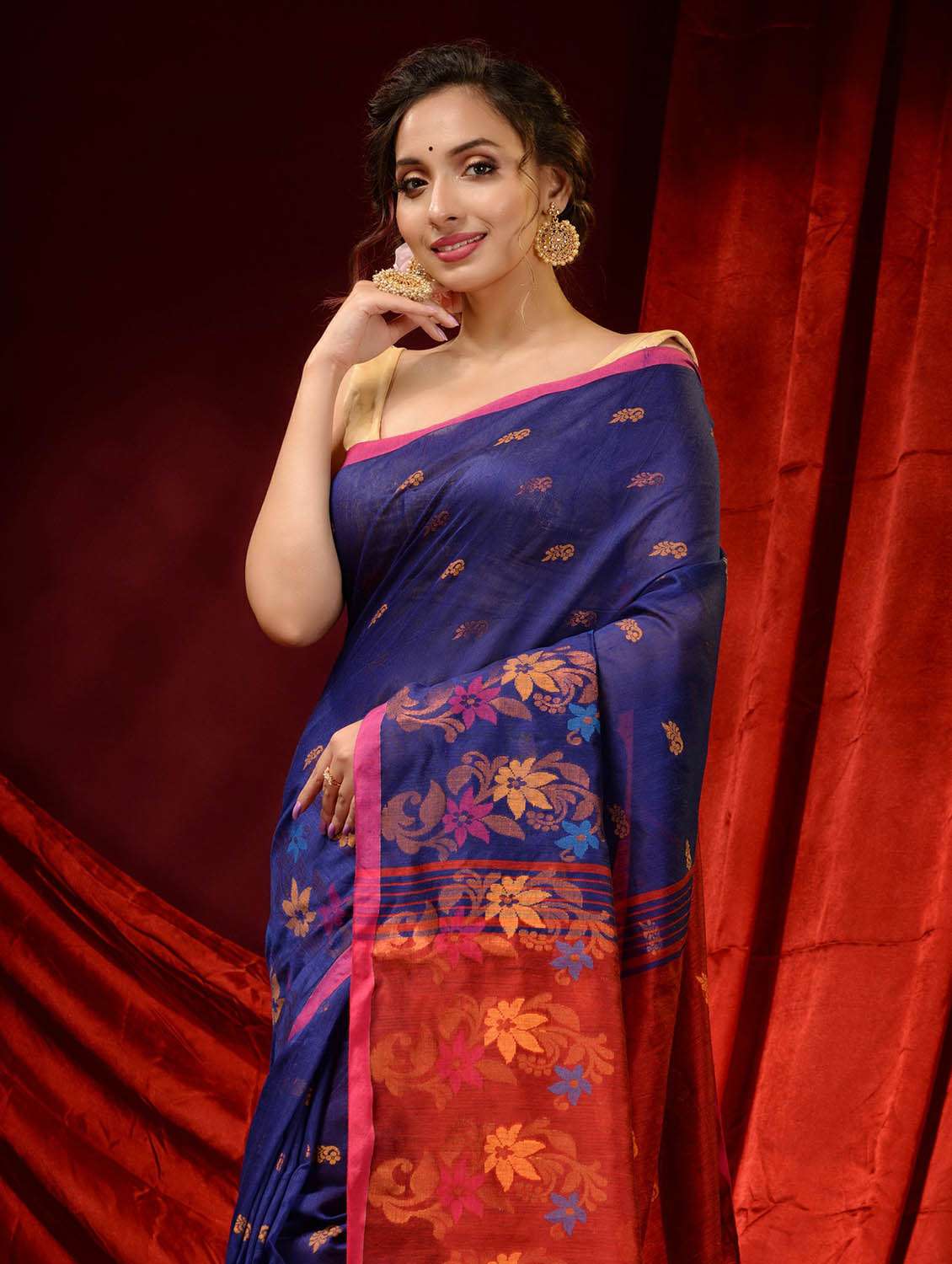 women's self design navy blue colored saree with blouse - 19498156 -  Standard Image - 3