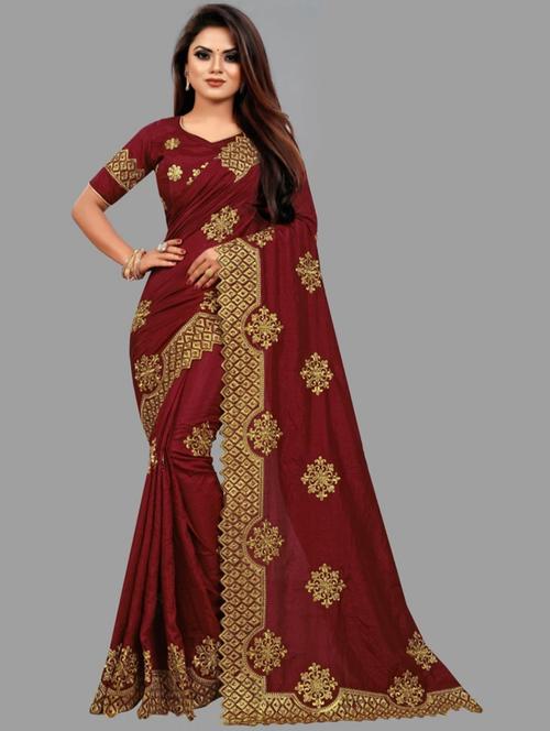 maroon art silk embroidered saree with blouse - 19498373 -  Standard Image - 0