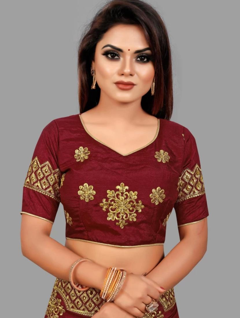 maroon art silk embroidered saree with blouse - 19498373 - Standard Image - 3