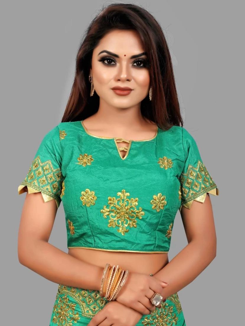green art silk embroidered saree with blouse - 19498375 - Standard Image - 3