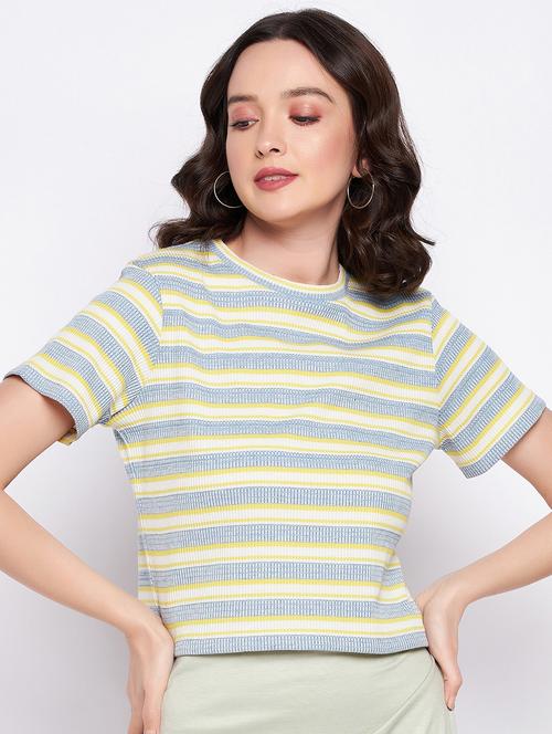 women striped round neck crop top - 19503772 - Standard Image - 0