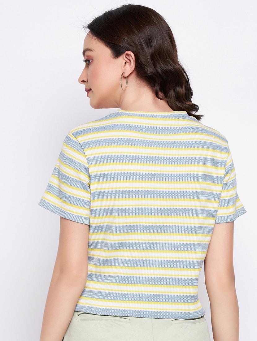 women striped round neck crop top - 19503772 - Standard Image - 3