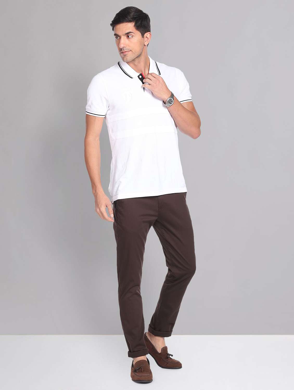 brown cotton chinos casual trousers - 19504085 -  Standard Image - 3
