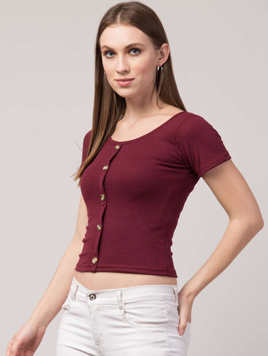 women's crop round neck top
