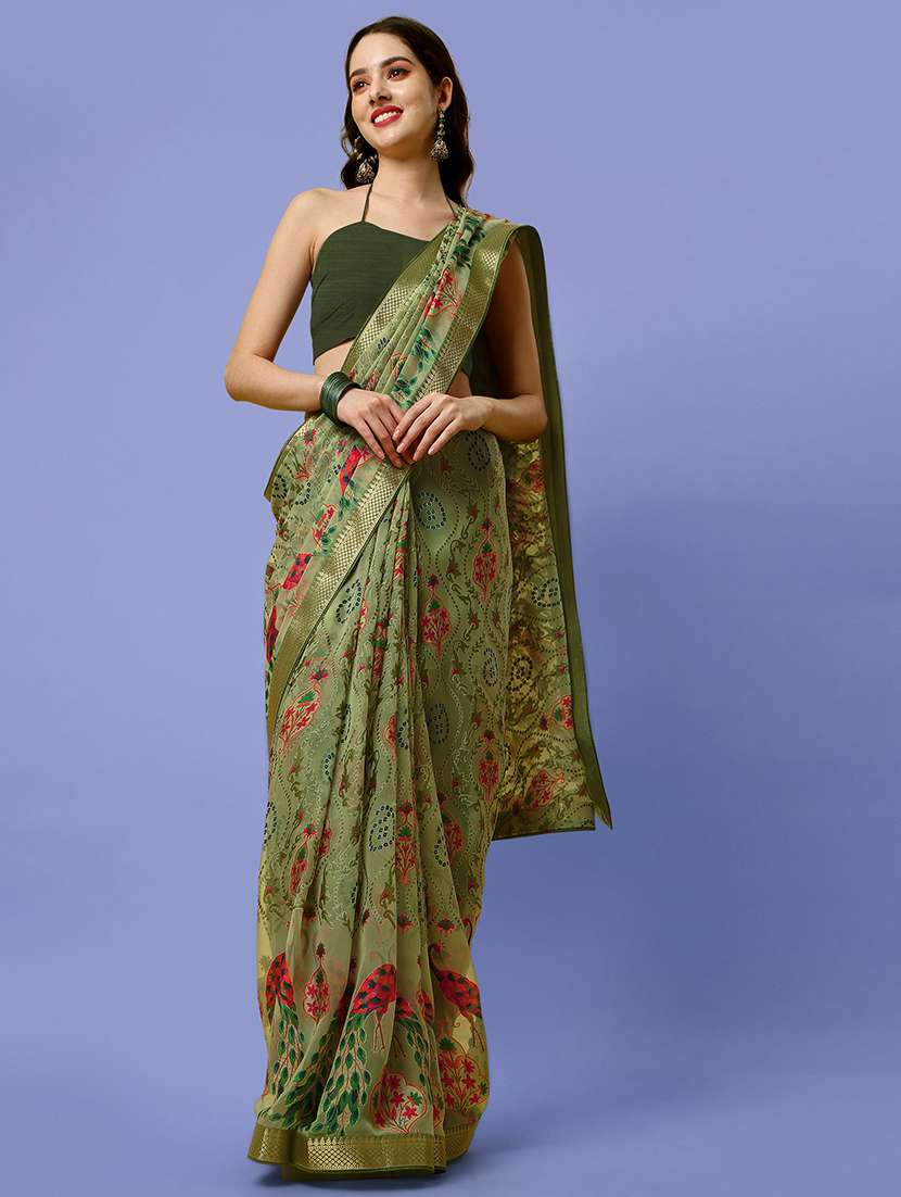 women's kalamkari olive colored saree with blouse