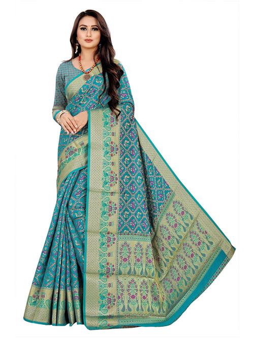 green jacquard printed pochampalli saree - 19514875 -  Standard Image - 0