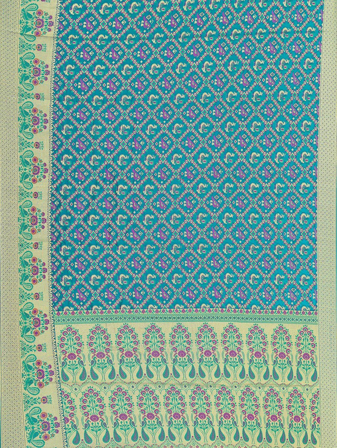 green jacquard printed pochampalli saree - 19514875 - Standard Image - 5