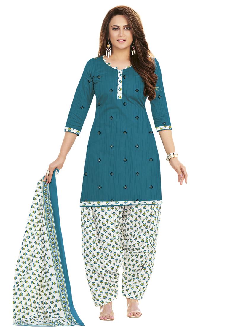 printed unstitched patiyala suit set