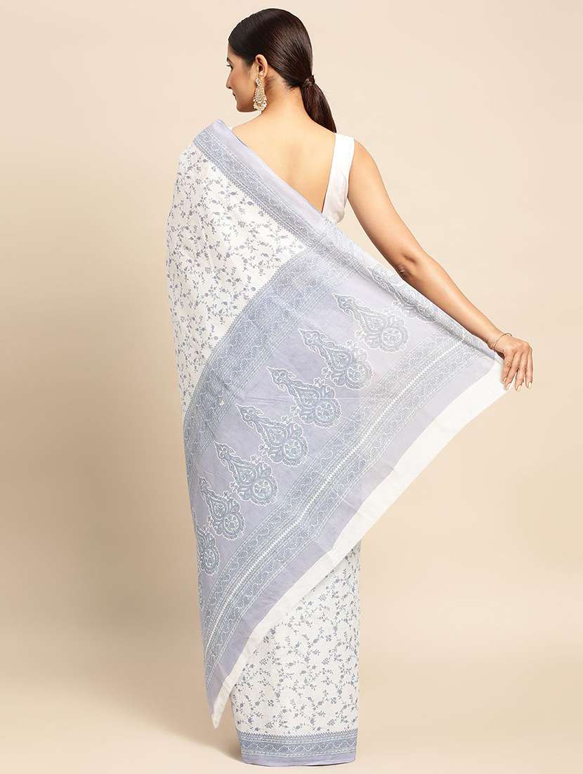 women's floral white colored saree - 19518135 - Standard Image - 3