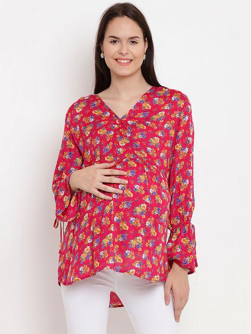 red rayon floral a line top - 19518311 - Standard Image - 0