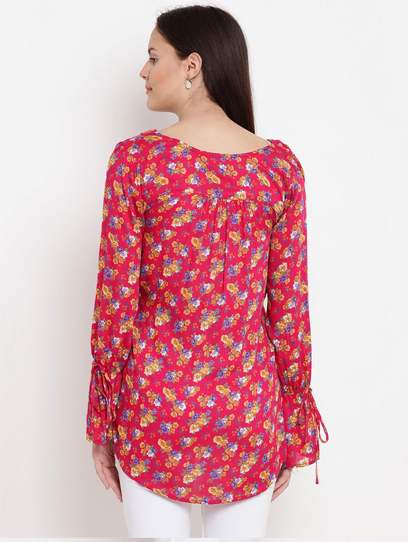 red rayon floral a line top - 19518311 - Standard Image - 3