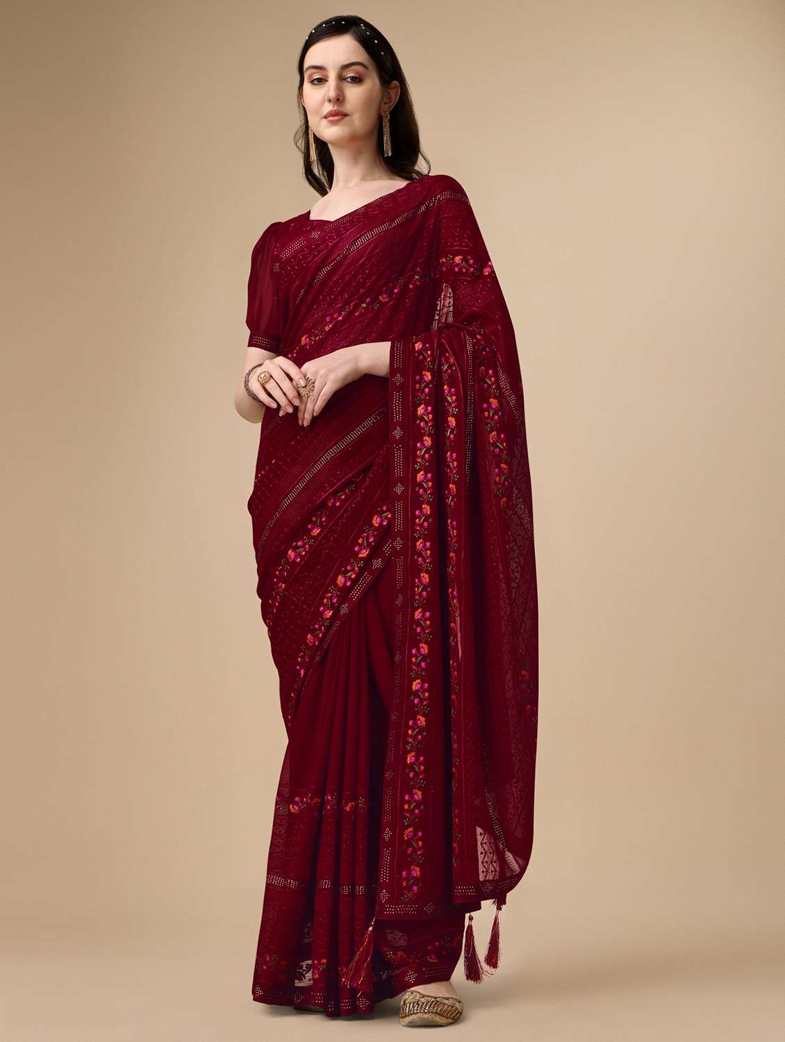 women's embroidered saree with blouse - 19520157 - Zoom Image - 0