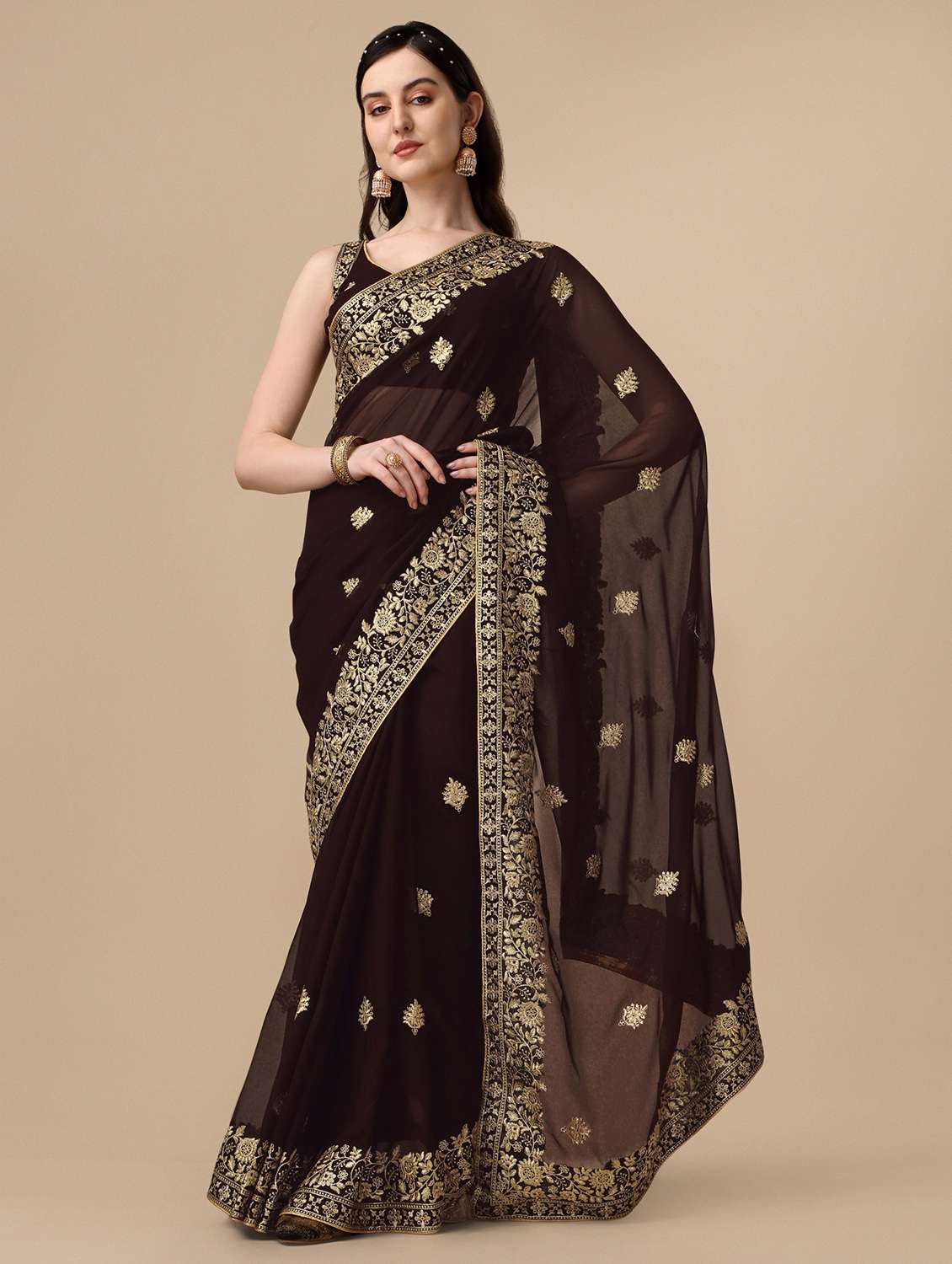women's embroidered saree with blouse