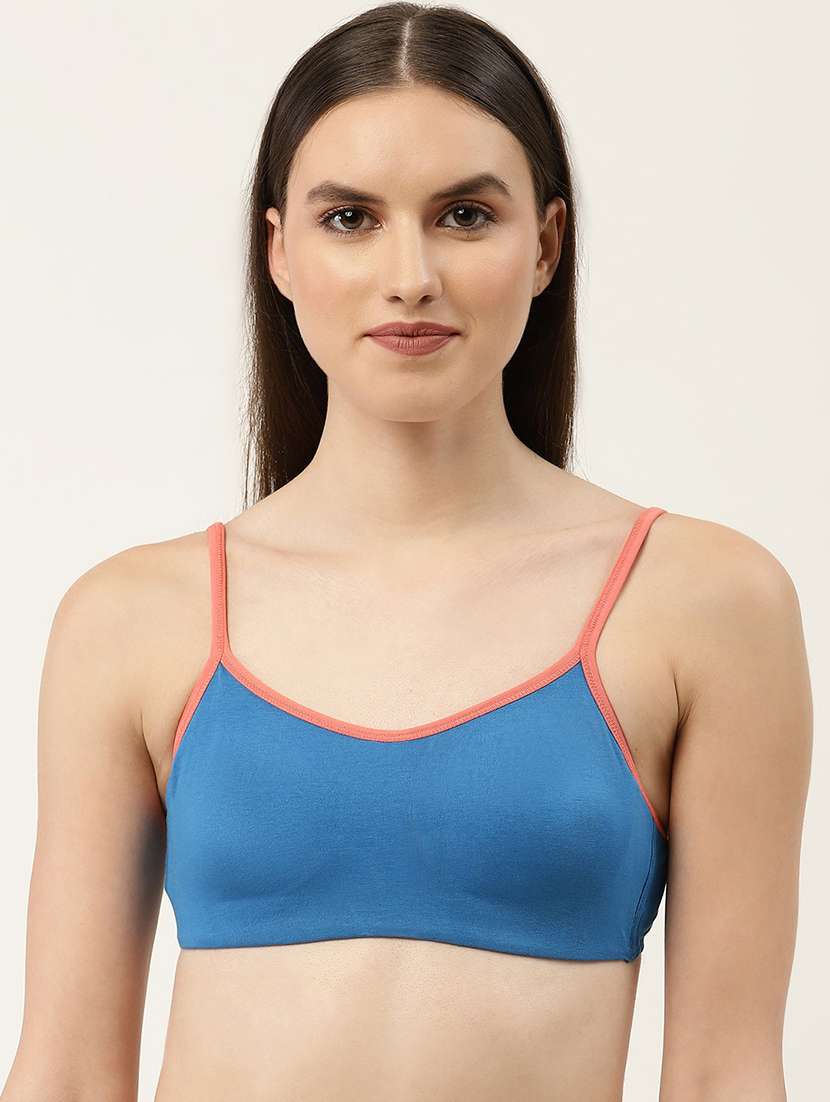 blue cotton blend sports bra