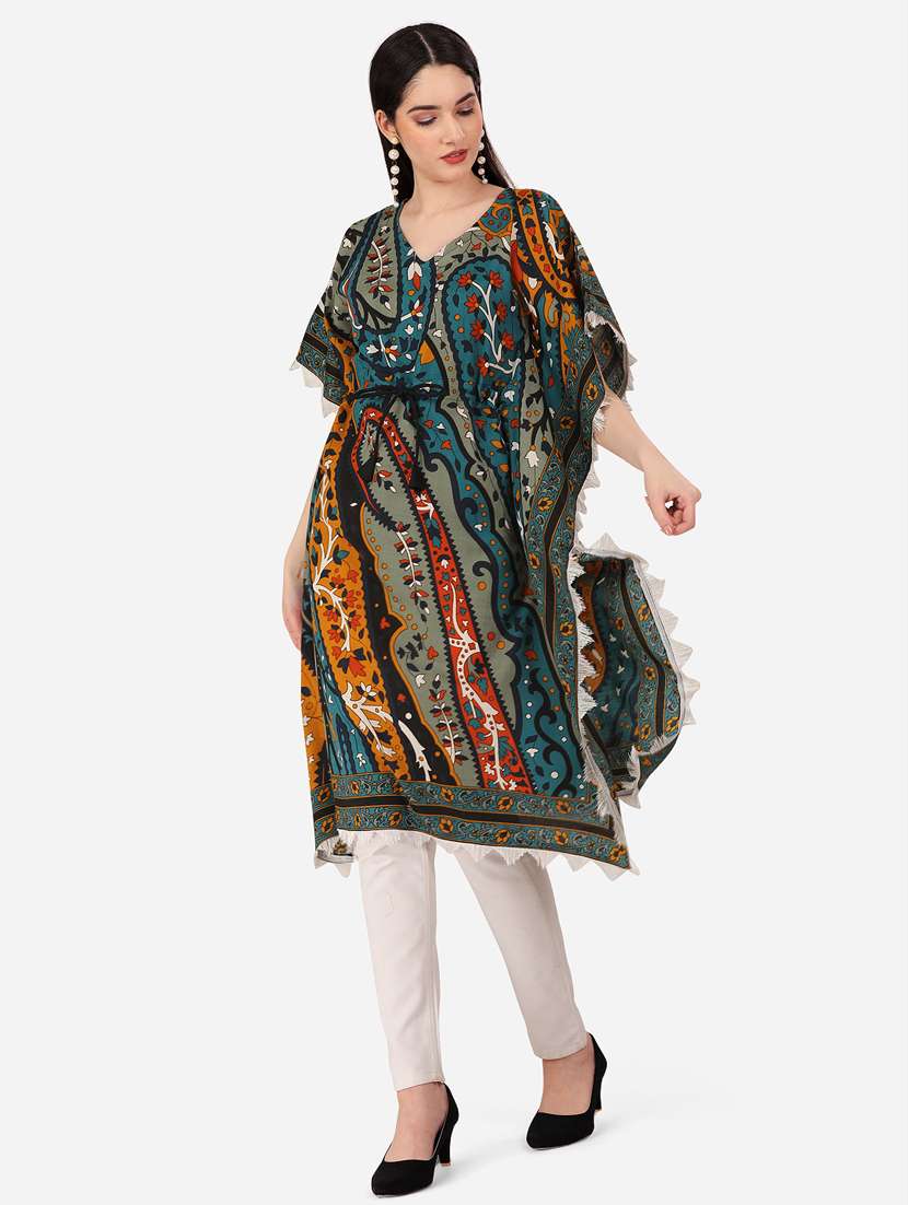 women v neck printed kaftan - 19521945 - Zoom Image - 0