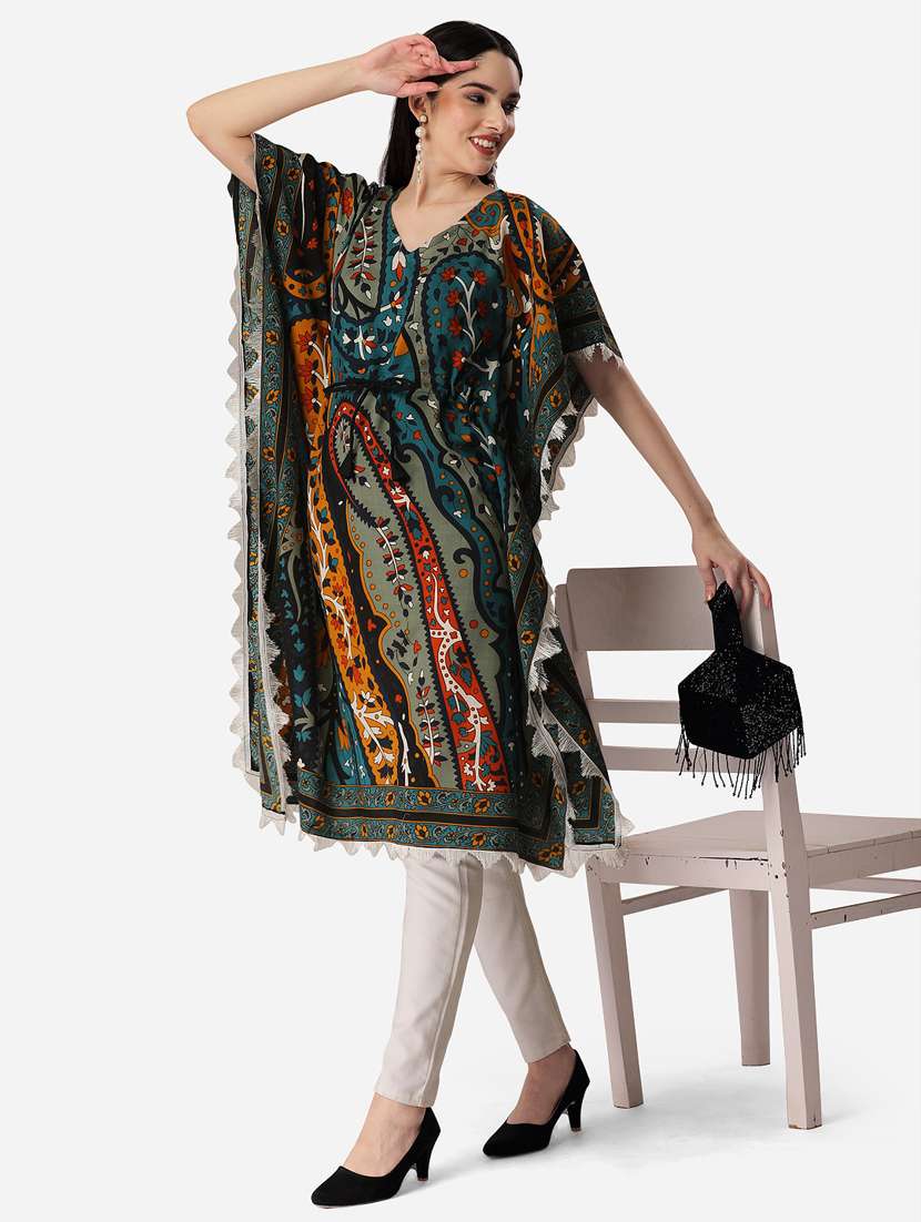 women v neck printed kaftan - 19521945 - Standard Image - 3