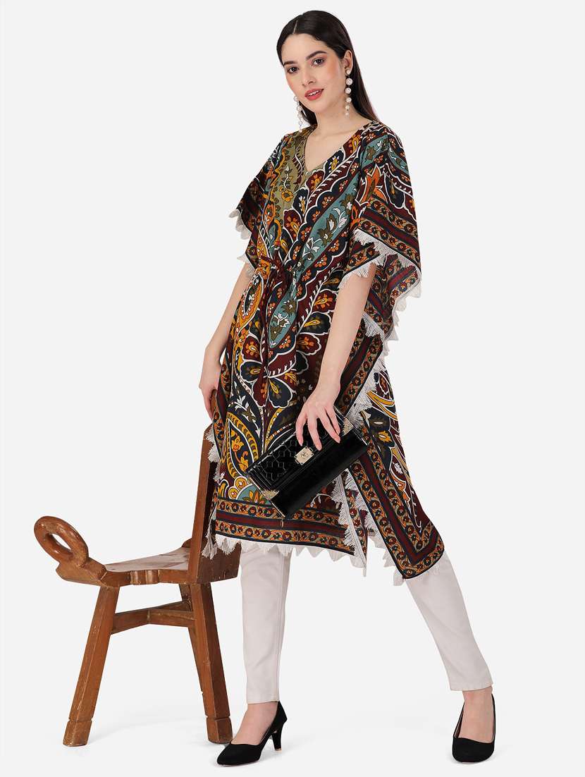 women v neck printed kaftan - 19521948 - Standard Image - 3