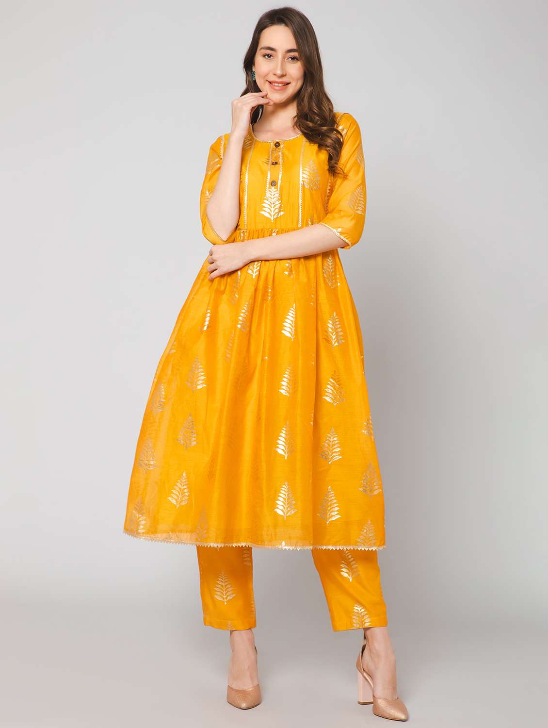 foil print kurta pant set - 19522262 - Zoom Image - 0