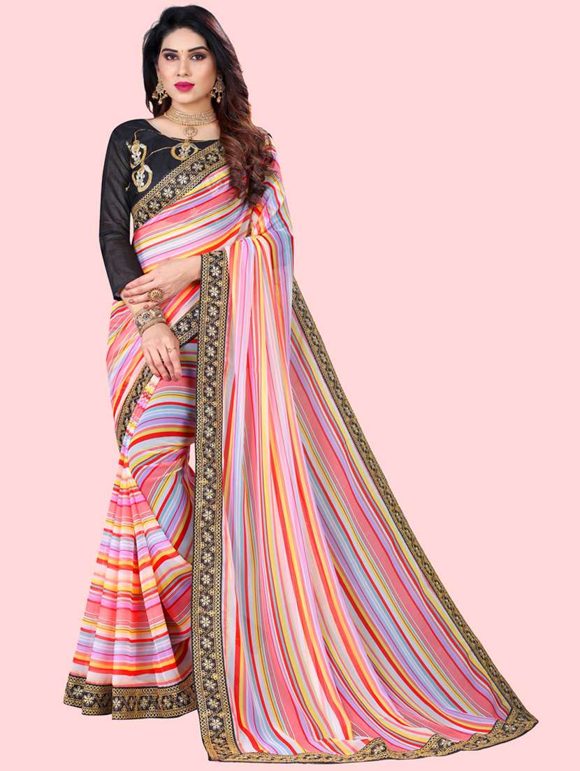 stripes printed saree with blouse - 19522468 - Zoom Image - 0