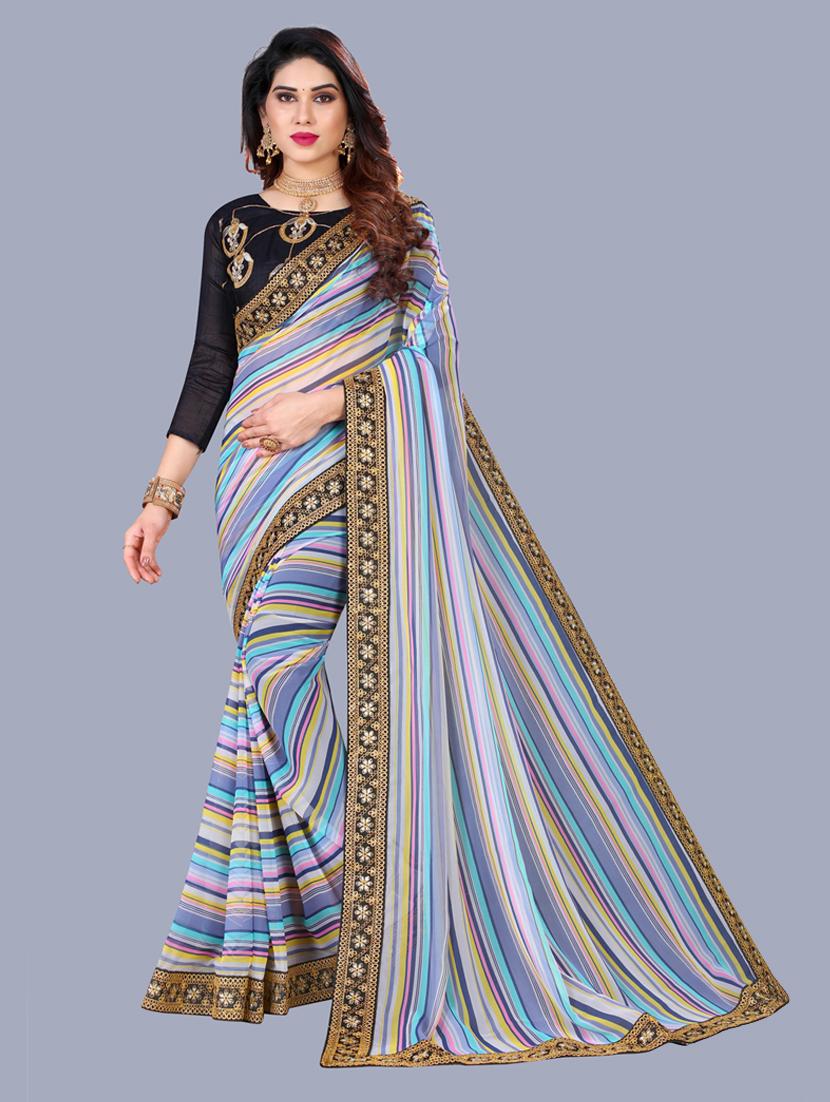 stripes printed saree with blouse - 19522496 - Zoom Image - 0