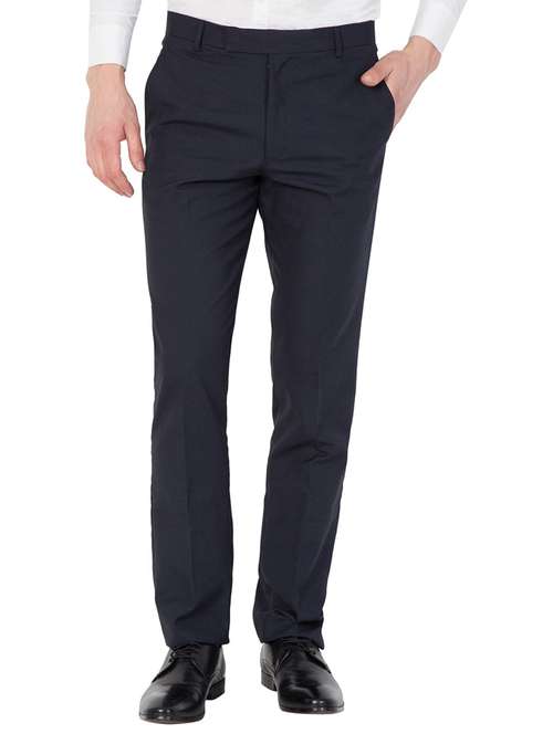 blue cotton flat front formal trouser - 19523916 - Standard Image - 0