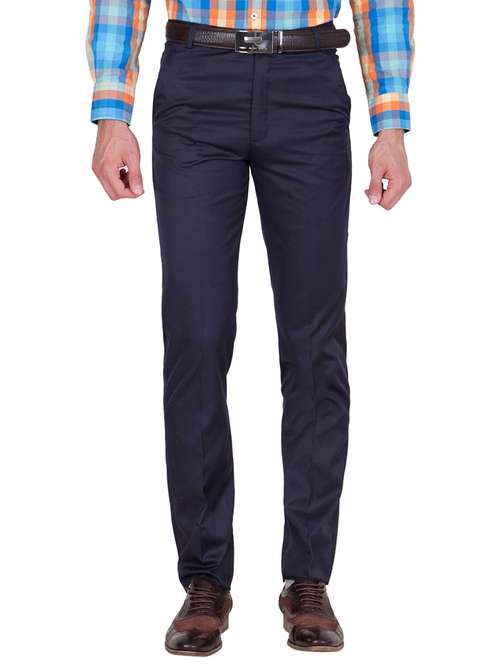 blue cotton flat front formal trouser - 19523918 -  Standard Image - 0
