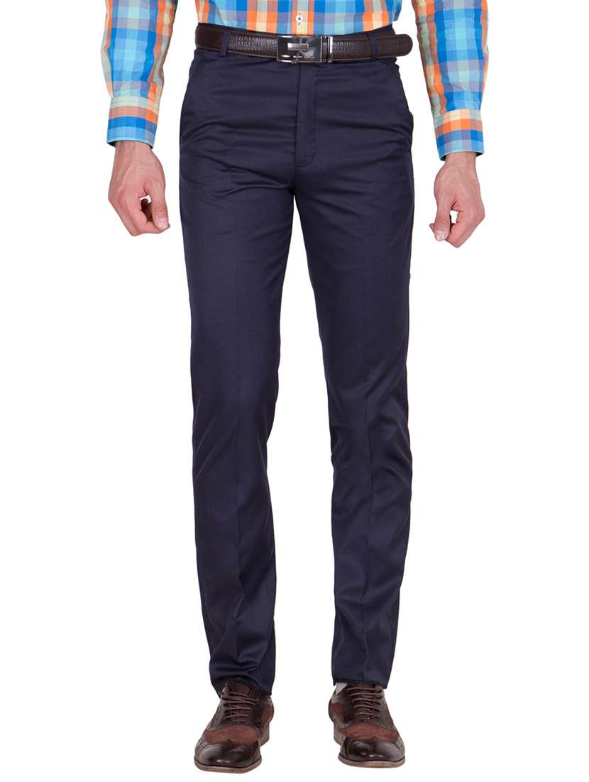 blue cotton flat front formal trouser - 19523918 -  Zoom Image - 0