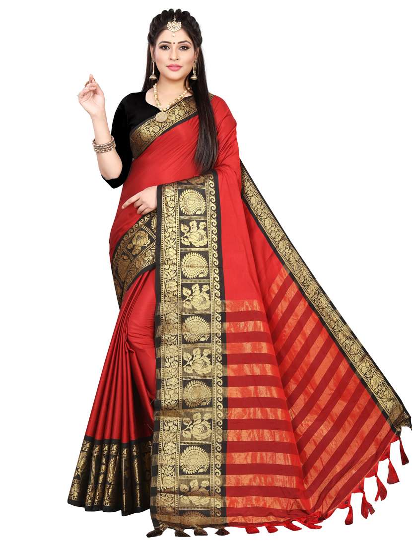 women's self design red colored saree - 19532172 - Zoom Image - 0