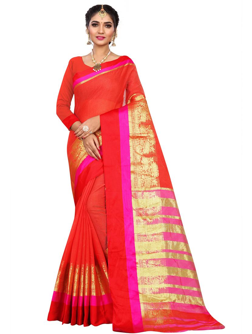 women's self design red colored saree - 19532184 - Zoom Image - 0