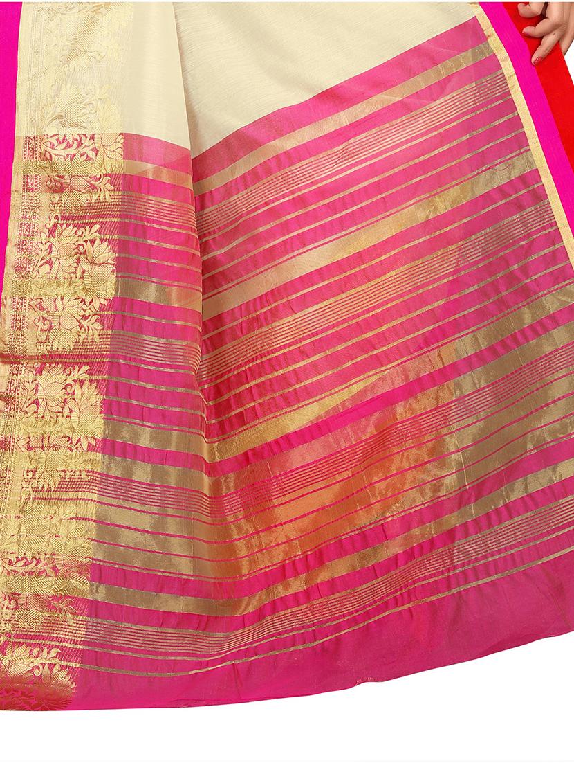 women's self design cream colored saree with blouse - 19532185 - Standard Image - 3