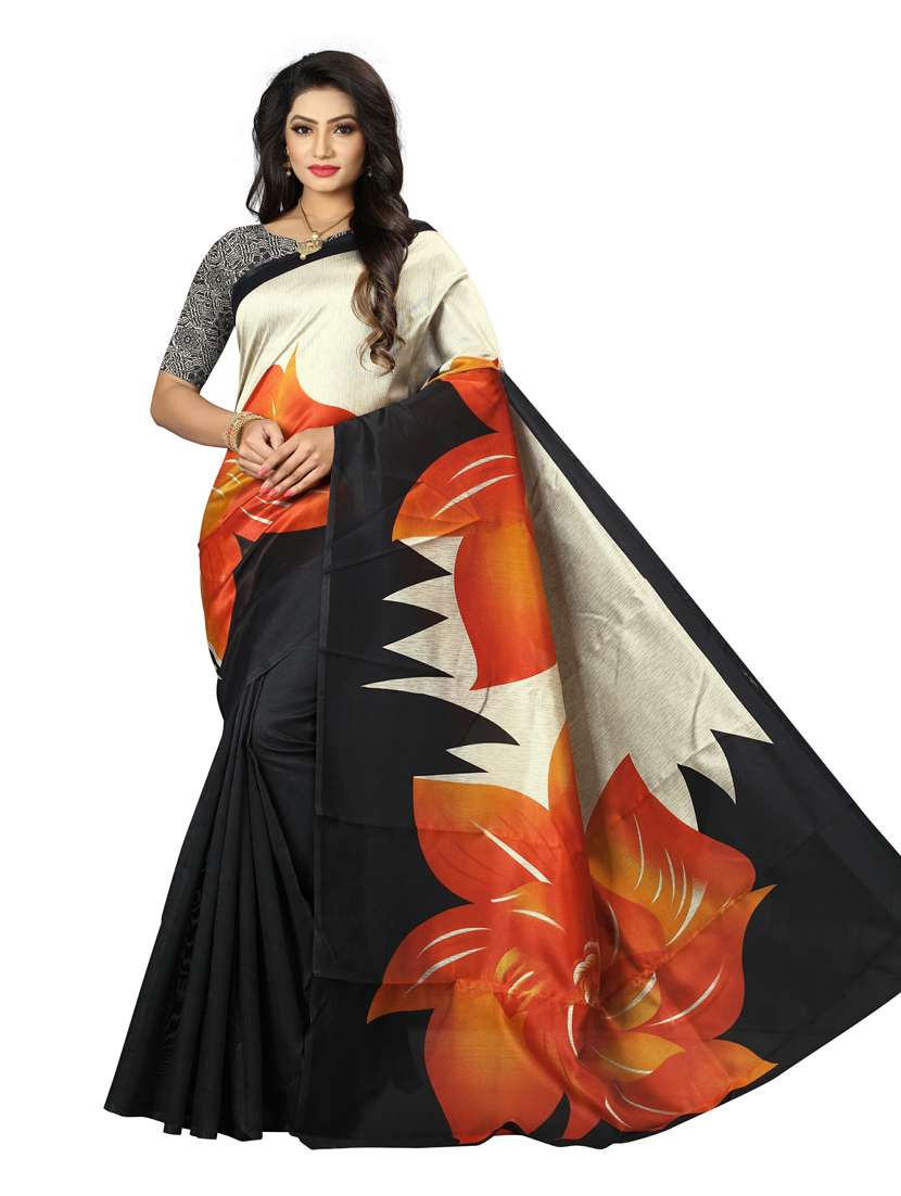 women's floral black colored saree with blouse - 19532188 - Zoom Image - 0