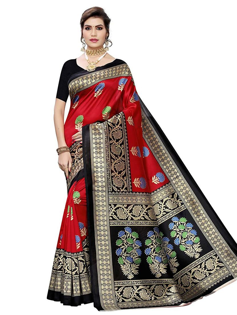 women's printed maroon colored saree with blouse - 19532380 - Zoom Image - 0