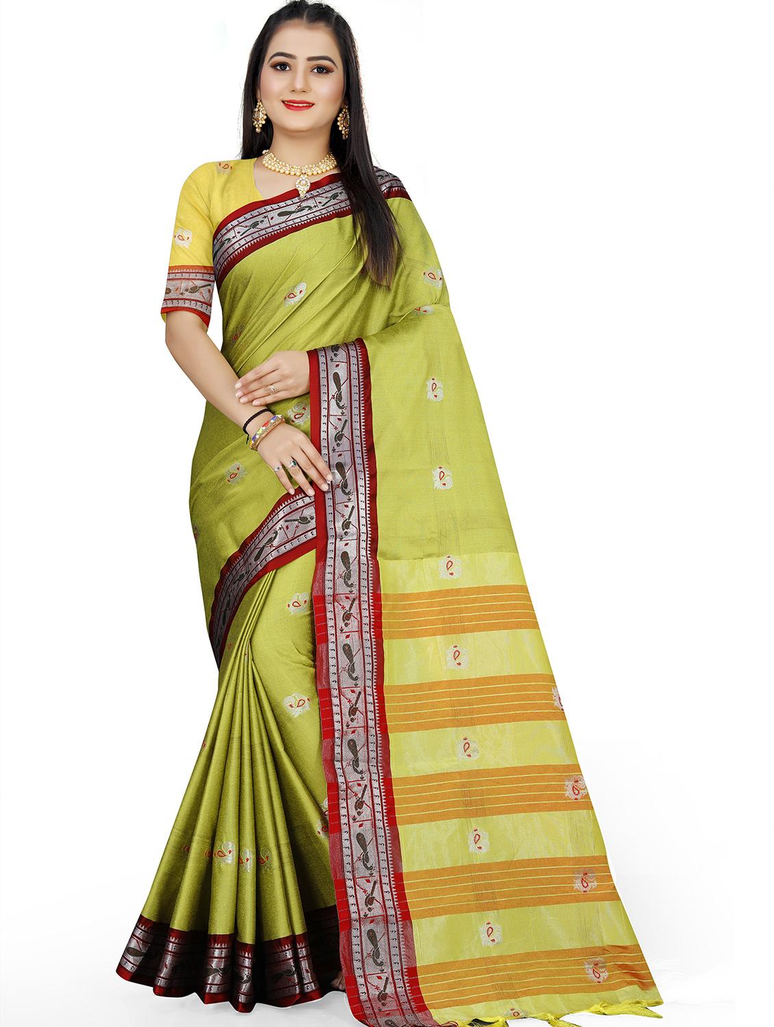 women's self design lime colored saree with blouse - 19532907 - Zoom Image - 0