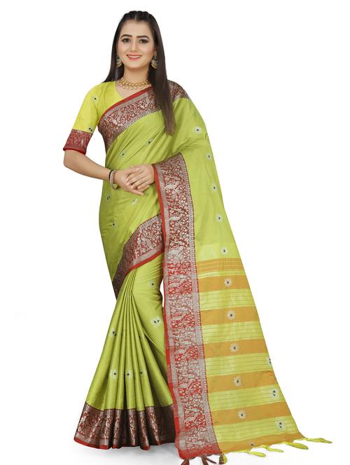 women's self design lime colored saree with blouse - 19532912 -  Standard Image - 0