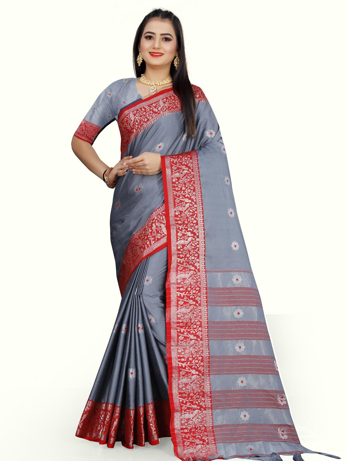 women's self design silver colored saree with blouse - 19532913 - Zoom Image - 0